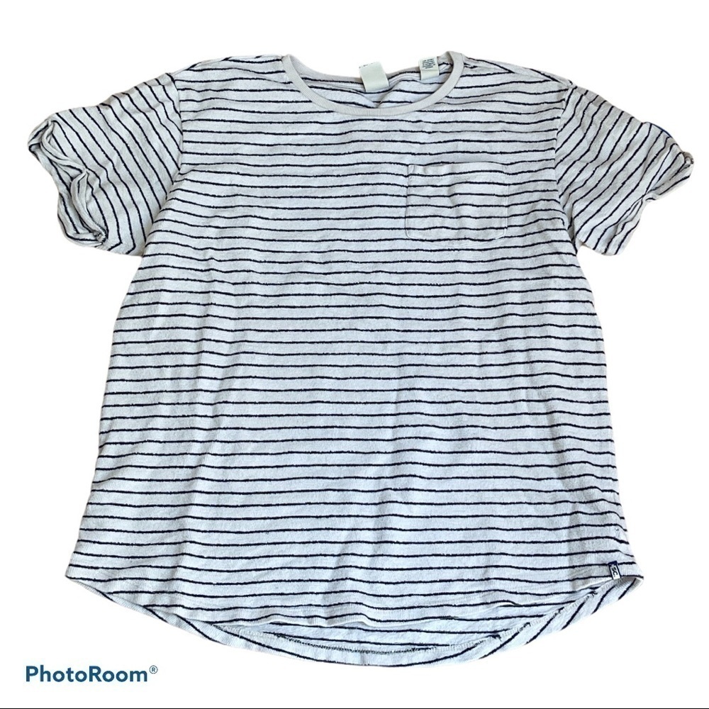 Scotch & Soda Boys Striped Terry T-Shirt Cream Black Pocket Tee Size 12